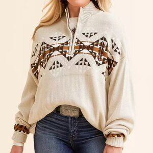 Wrangler Women's XXL Long Sleeve 1/4 Zip Retro Southwest Print Pullover Sweater
